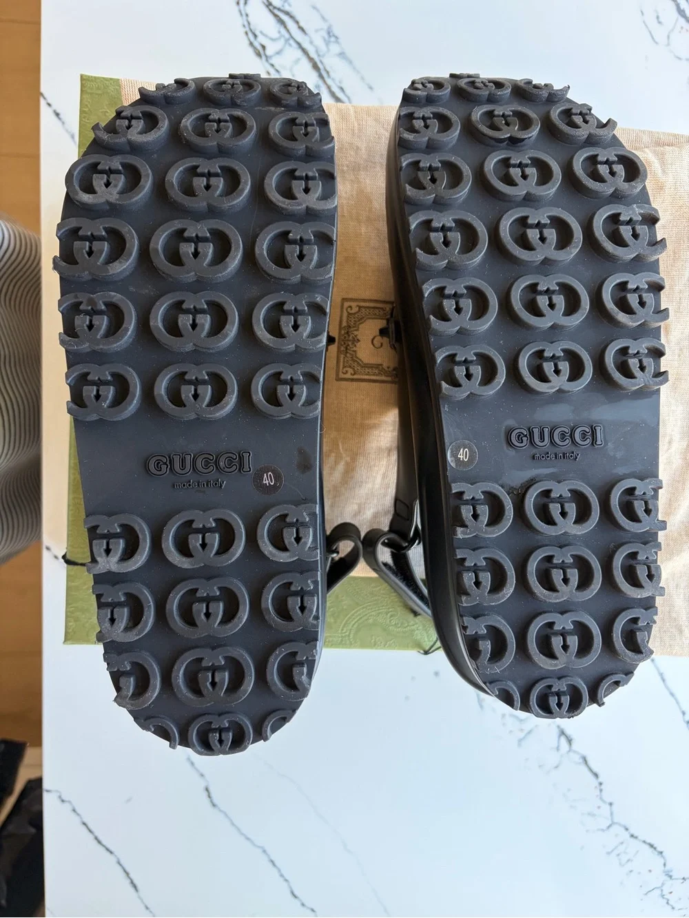 Gucci Black Rubber Horsebit Slingback Sandals